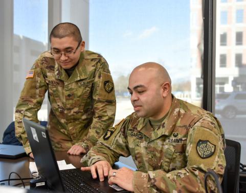 Soldiers train on a modular cyber system at the Georgia Cyber Center in Augusta, Georgia. (U.S. Army photo by Jennifer Sevier)