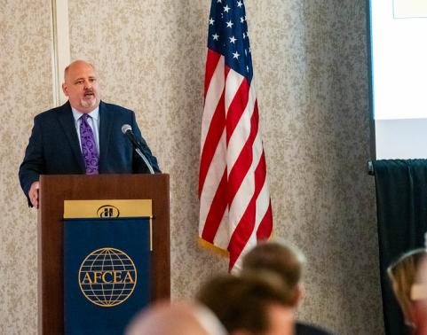 PEO Bill Hepworth speaking at AFCEA Belvoir event in 2023