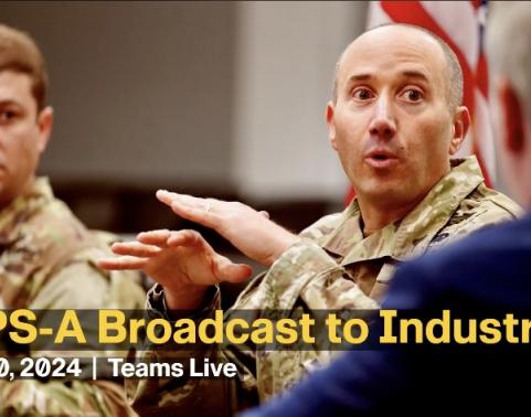 Photo of Col. Matthew Paul speaking at the IPPS-A Broadcast to Industry event on Oct. 10, 2024